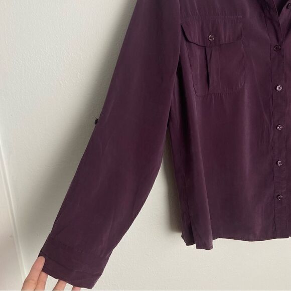 Chico’s Plum Button Down Shirt Long Sleeve with Roll Tab Women’s Size Large - Picture 10 of 14